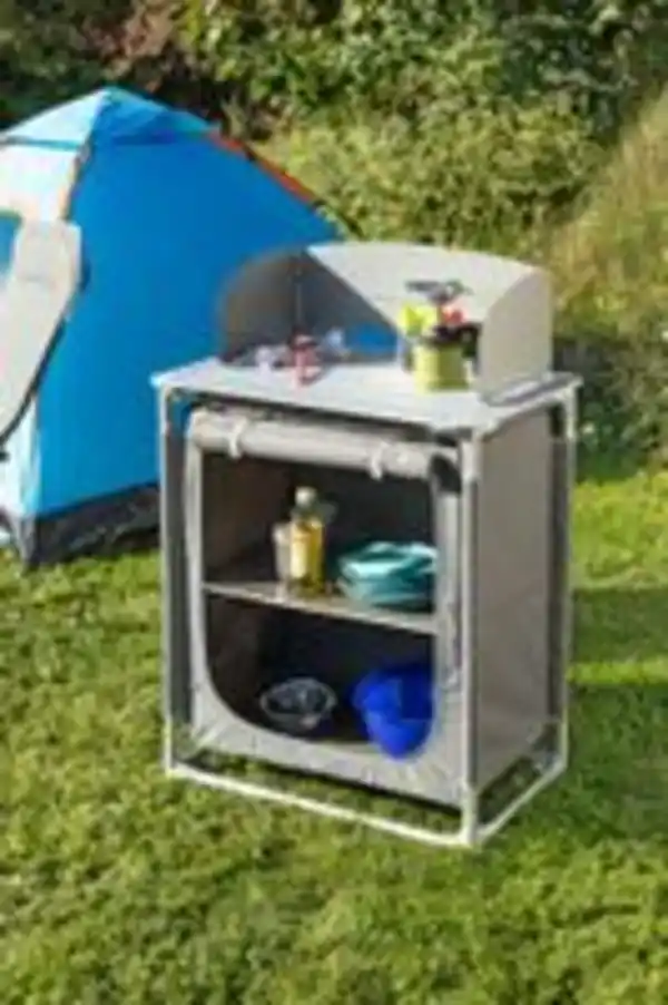 Bild 3 von Tragbarer Camping Kochtisch mit Windschutz, ca. 75 x 55 x 82/108 cm – Schwarz/Silber