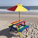 Bild 2 von Outdoor Kindersitzgruppe aus Tannenholz inkl. Schirm, ca. 71 x 79 x 54 cm - Bunt