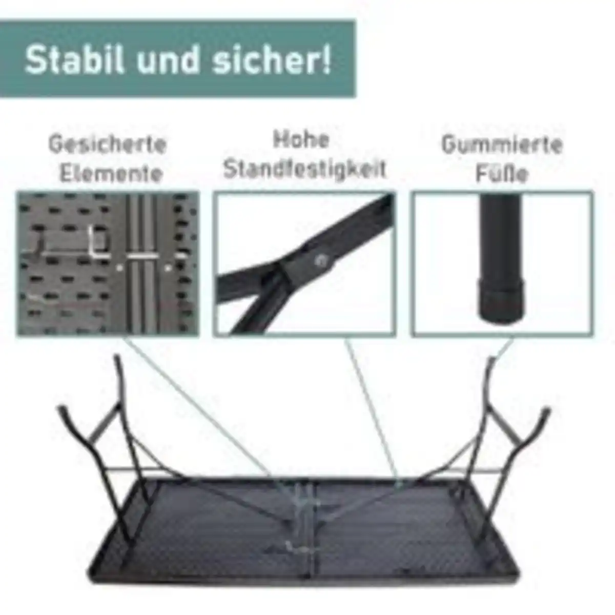 Bild 4 von Gartentisch in Holzoptik, Klapptisch 180 x 75 cm, Buffettisch bis 150 kg belastbar