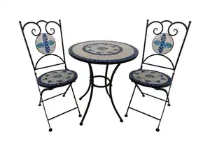 3.tlg Sitzgruppe Mosaik mit Tisch Ø 60 cm & 2 Stühlen FLORAL - Mehrfarbig