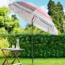 Bild 2 von  Strand-/ Sonnenschirm - Rot-Pink-Gelb-Hellgrau gestreift