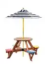 Bild 1 von Outdoor Kindersitzgruppe aus Tannenholz inkl. Schirm, ca. 120 x 120 x 57 cm - Bunt