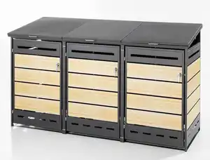 3er Mülltonnenverkleidung MÜLO in Holzoptik, ca. 211 x 85 x 130,5 cm - Anthrazit