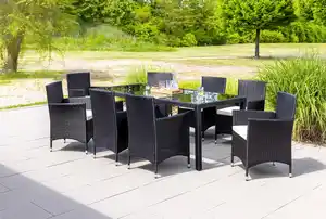 17tlg. Dining-Set VERA aus Polyrattan mit Glastisch inkl. Polsterauflagen