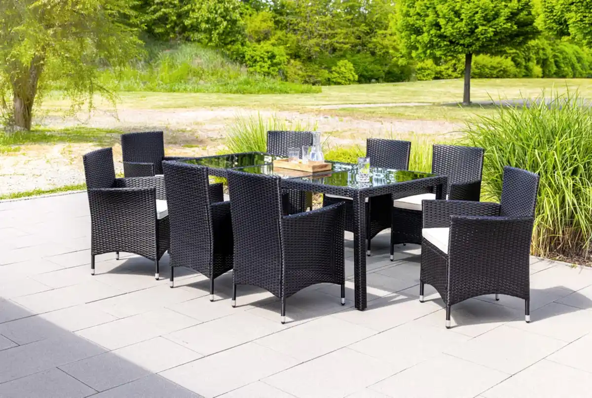 Bild 1 von 17tlg. Dining-Set VERA aus Polyrattan mit Glastisch inkl. Polsterauflagen