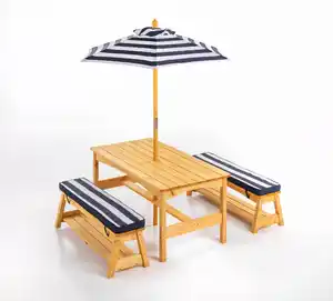 Outdoor Kindersitzgruppe aus Tannenholz inkl. Schirm ca. 107 x 58 x 48 cm – Natur