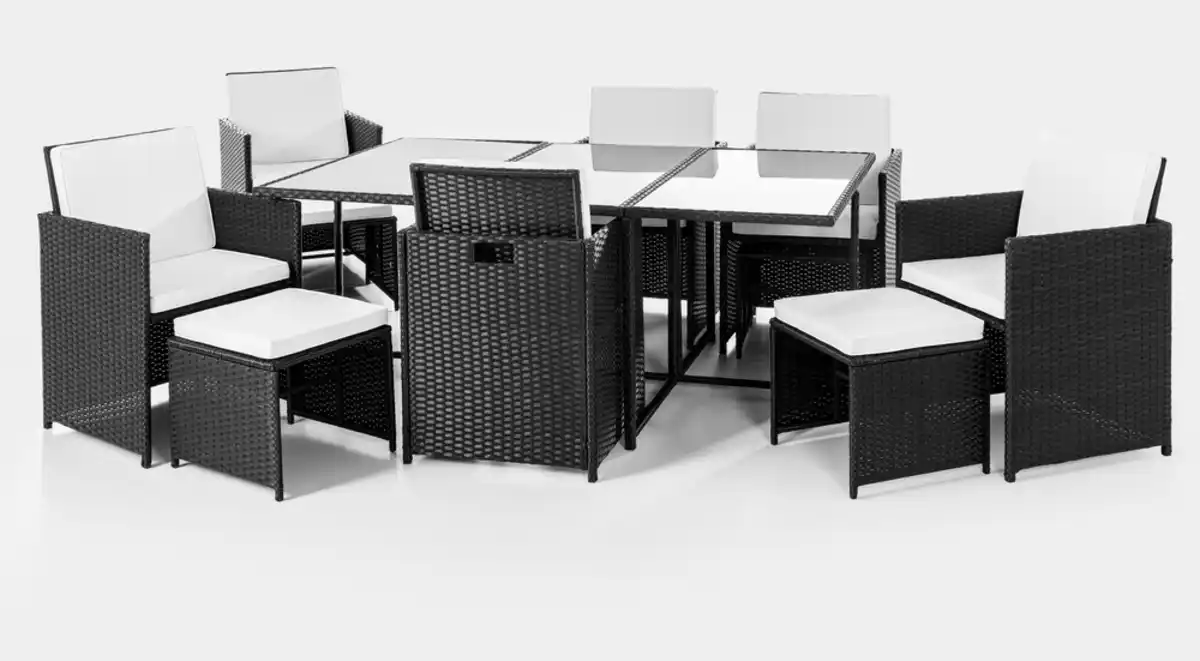 Bild 1 von 27tlg. Polyrattan-Sitzgruppe CUBE 4+6 mit platzsparendem Würfelsystem - Schwarz