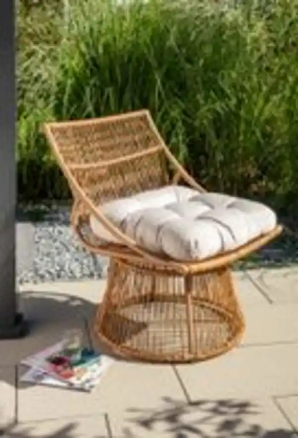 Bild 2 von Korbsessel Rattan mit Sitzpolster, ca. 87 x 70 x H 46/87 cm - Braun