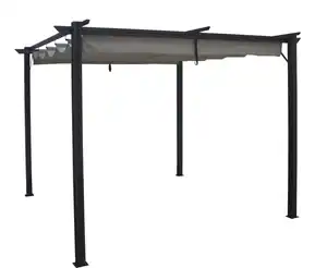 Pavillon mit Schiebedach aus Aluminium ca. 290 x 290 x 215 cm in Grau