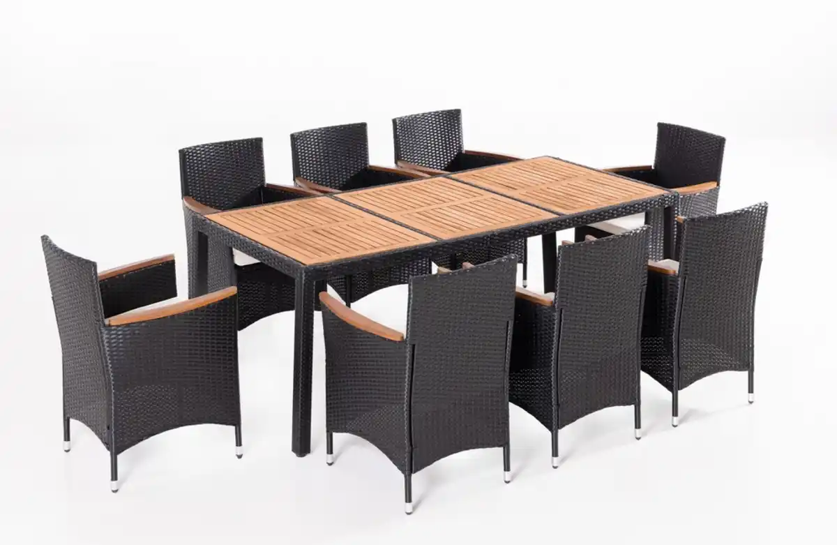Bild 1 von 17tlg. Dining-Set VERA aus Polyrattan mit Holztisch inkl. Polsterauflagen