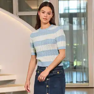 Damen-Kurzarm-Pullover mit Zopfmuster