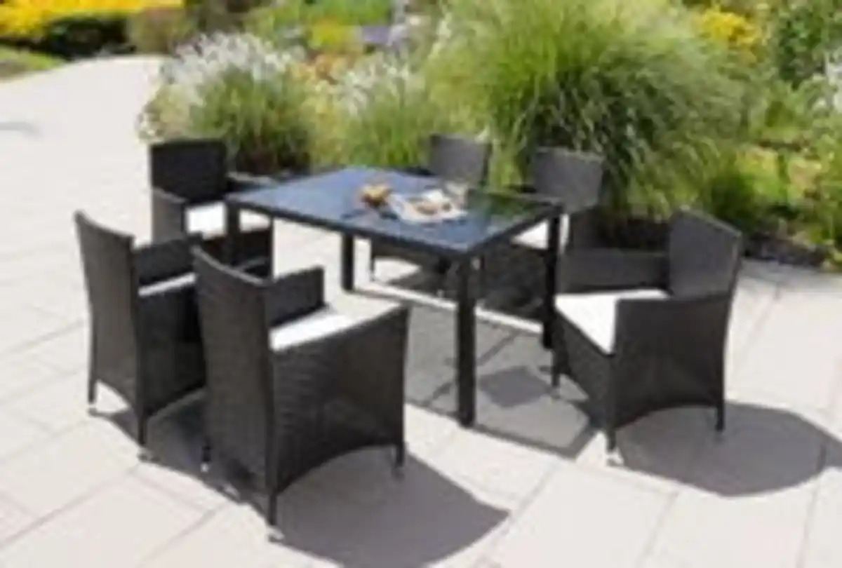 Bild 2 von 13tlg. Dining-Set VERA aus Polyrattan mit Glastisch inkl. Polsterauflagen