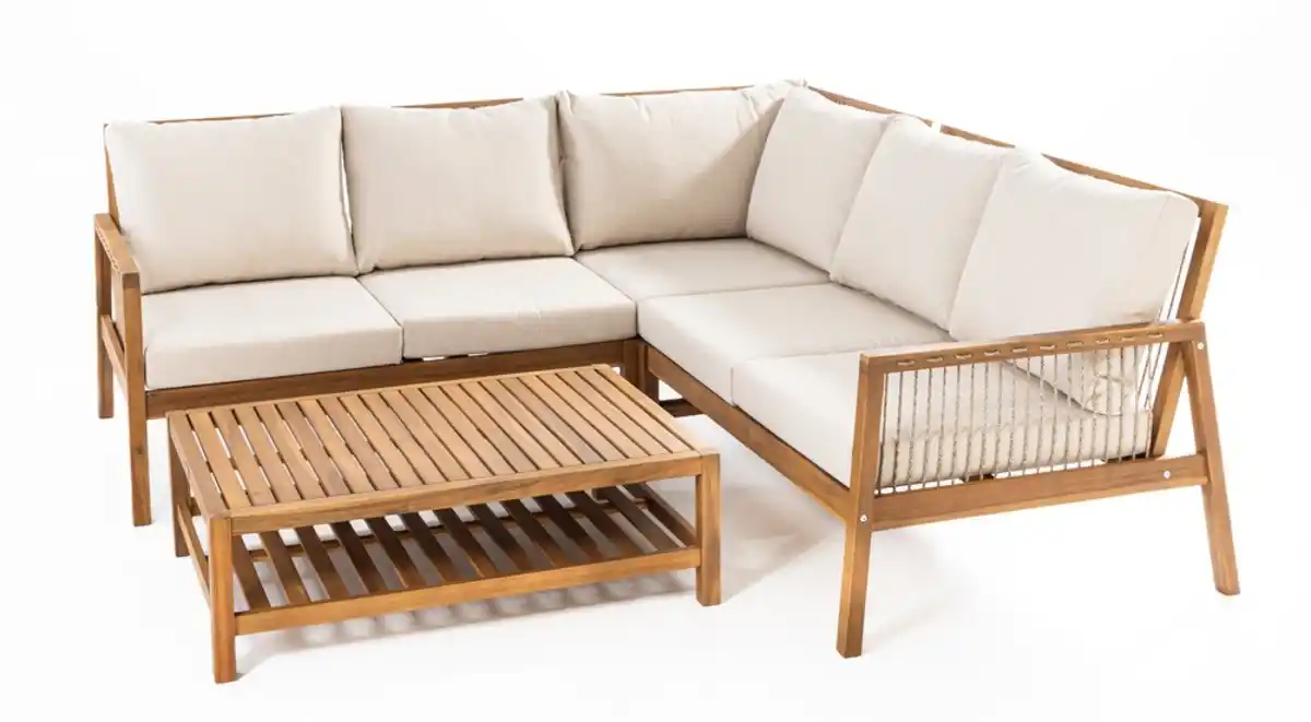 Bild 1 von 15tlg. Ecklounge-Set Melone aus Akazienholz