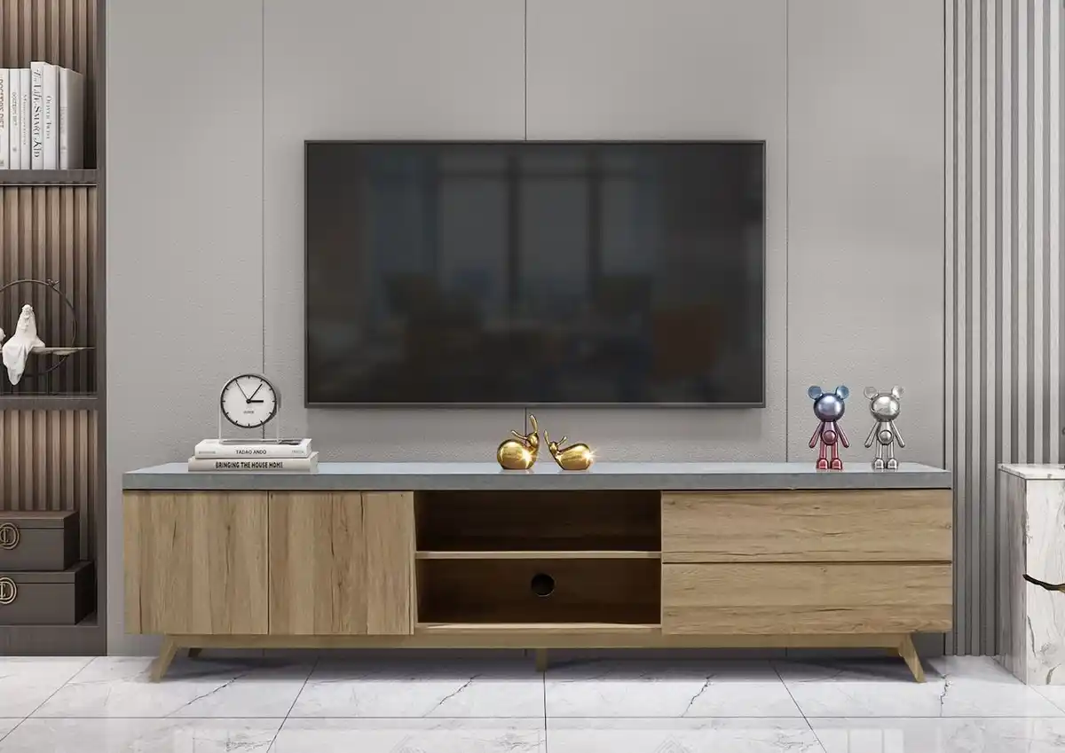 Bild 4 von TV-Schrank mit Schubladen und Push-Open-Funktion, ca. 200 x 39,5 x 53 cm – Betonoptik