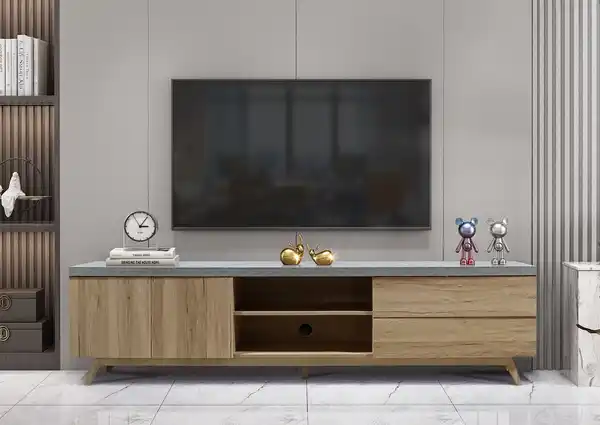 Bild 4 von TV-Schrank mit Schubladen und Push-Open-Funktion, ca. 200 x 39,5 x 53 cm – Betonoptik