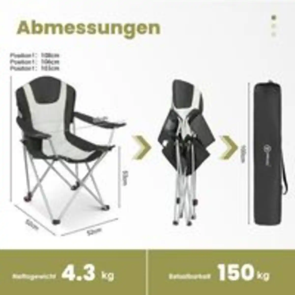 Bild 2 von HOMECALL Campingstuhl Anglerstuhl Klappbar, Getränkehalter, 3 fach Verstellbare Rückenlehne