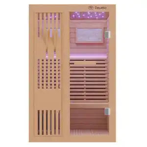 Finnische Sauna MINTO 120x120 Kabine aus Hemlock Tannenholz mit 3,5 kW Harvia Ofen