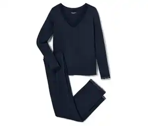 Pyjama-Set mit Spitzenbesatz, dunkelblau
