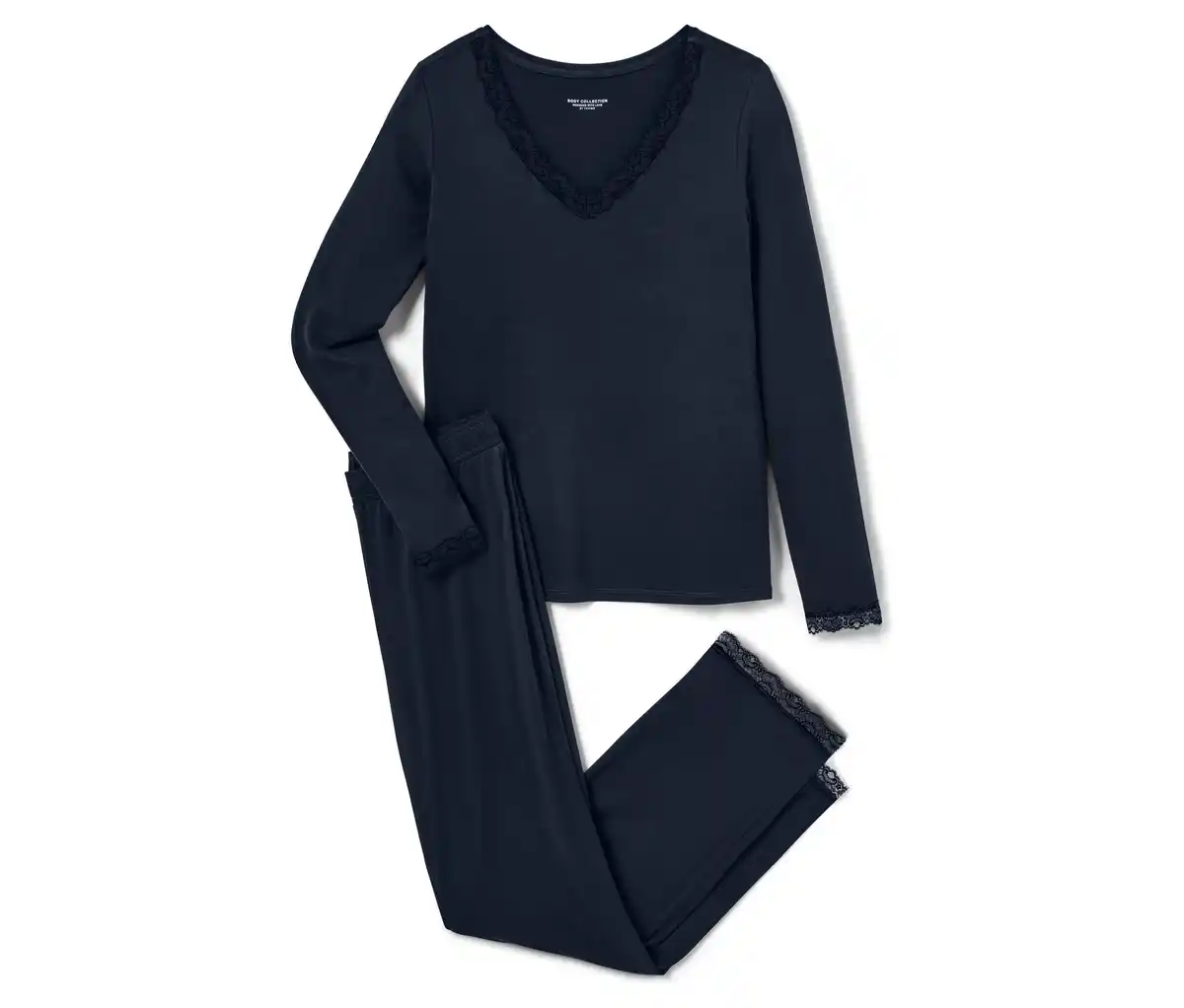 Bild 1 von Pyjama-Set mit Spitzenbesatz, dunkelblau