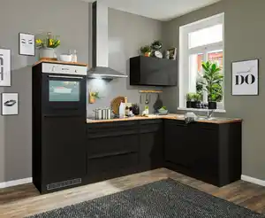 Eckküche Jazz mit Geräten ca.260x175cm Schwarz, Schwarz