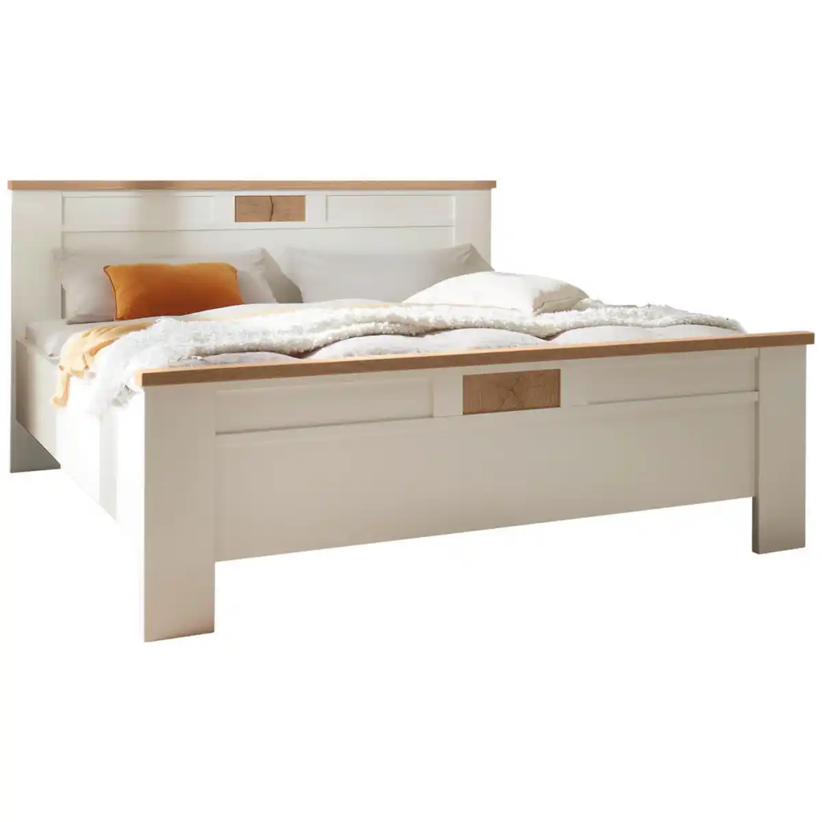 Bild 1 von Landscape Bett, Weiß, Eiche Bianco, 180x200 cm, Goldenes M, Made in Germany, DIN EN ISO 9001, für Rollrost geeignet, Lattenrost geeignet, Schlafzimmer, Betten, Doppelbetten