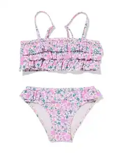Kinderbikini mit Blumen und Rüschen lila