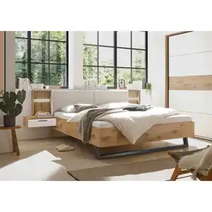 P & B Bettanlage, Weiß, Eiche, F, 180x200 cm, gepolstertes Kopfteil, für Rollrost geeignet, Lattenrost geeignet, Schlafzimmer, Betten, F