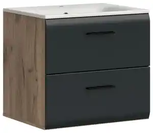 Waschtischkombi Ice Schwarz/Eiche dunkel, Schwarz, Eiche dunkel