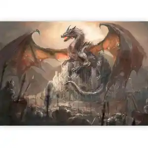 Fototapete Dragon Castle Braun/Orange, Braun, Orange