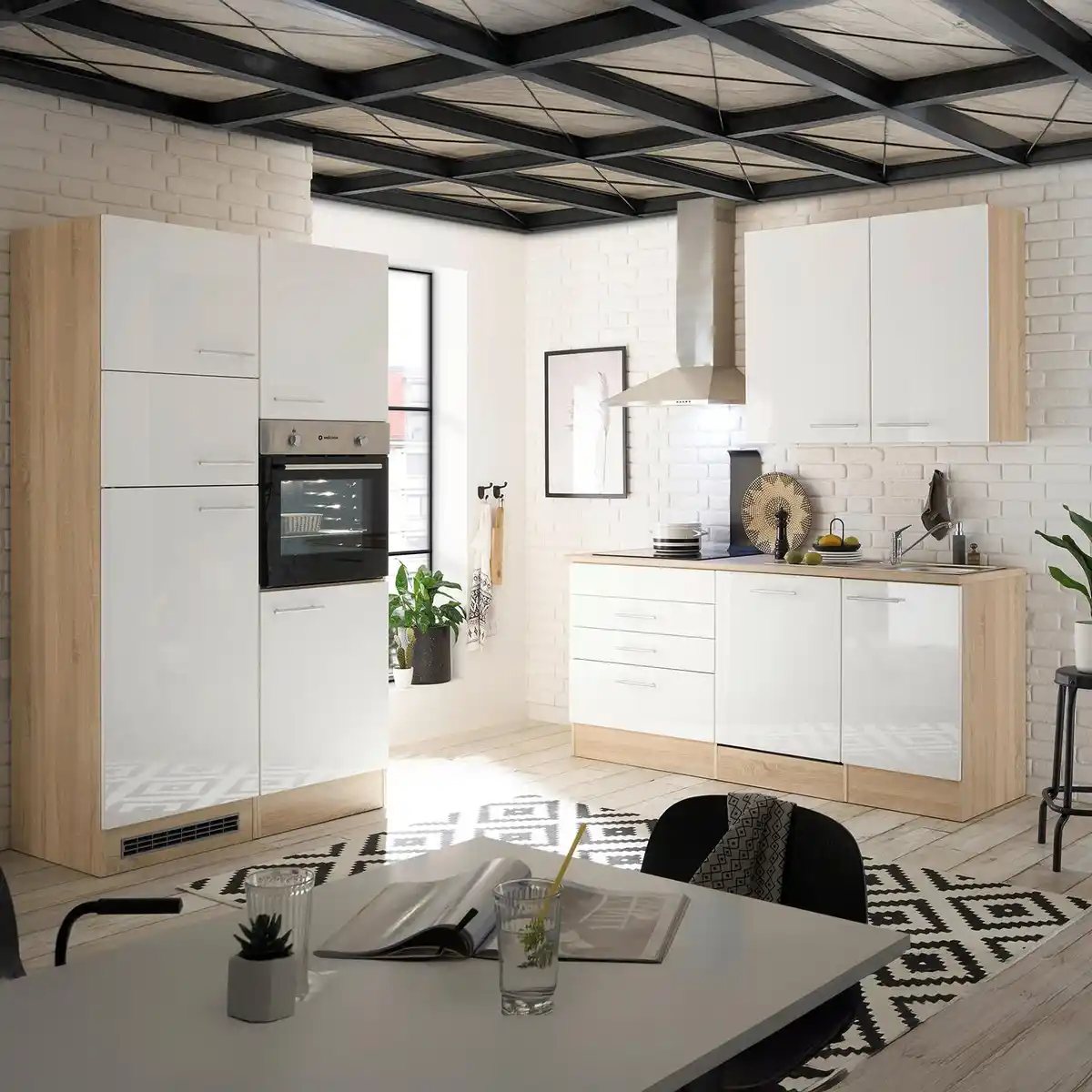 Bild 1 von Küchenblock Laurel mit Geräten ca. 310 cm Weiß/Eiche, Weiß, Sonoma Eiche