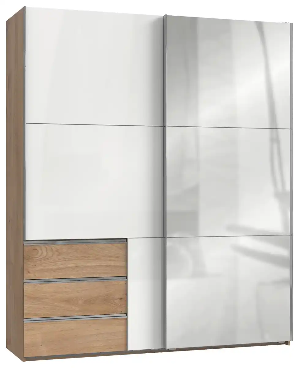 Bild 1 von Schwebetürenschrank Level 36D ca. 200 cm Weiß/Eiche Dekor, Eichefarben, Weiß Hochglanz