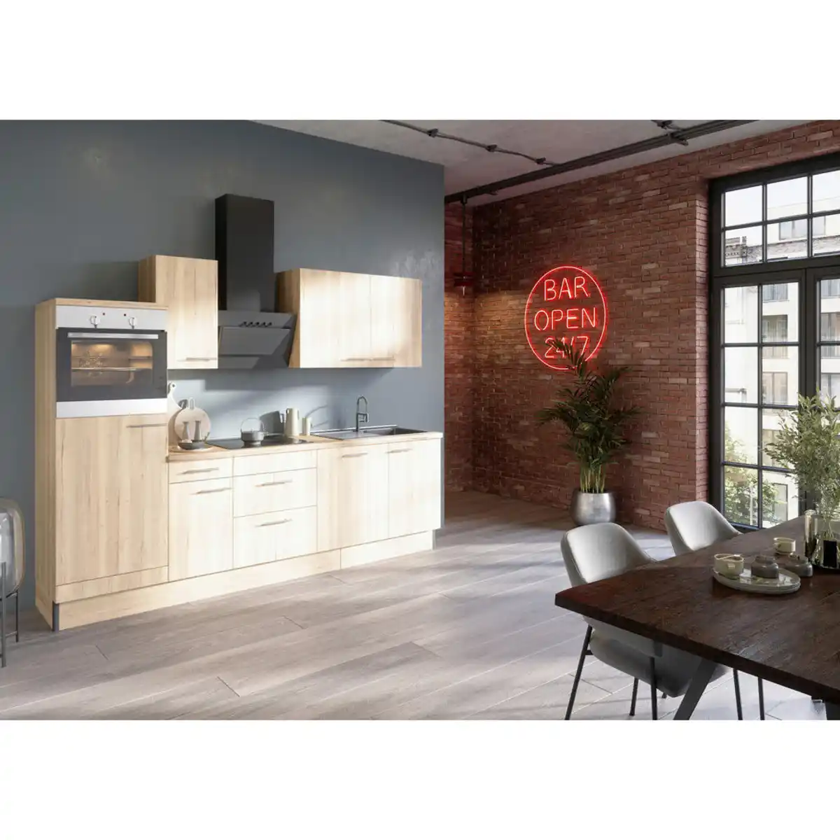 Bild 1 von Optifit Küchenleerblock, Eiche, Metall, 3 Schublade(n) Schubladen, seitenverkehrt montierbar, nur wie online abgebildet bestellbar, 270 cm, Made in Germany, DIN EN ISO 14001, DIN EN ISO 50001, DIN E