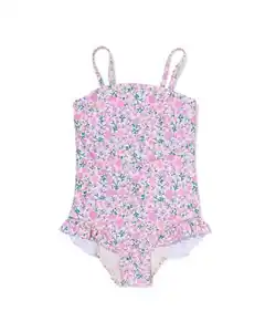 Kinderbadeanzug mit Blumen lila