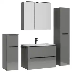 Nobilia Badezimmer, Schwarz, Schiefer, Metall, 5-teilig, 5 Fächer, 3 Schublade(n),2 Schublade(n) Schubladen, G, 141 cm, Goldenes M, Made in Germany, Griffeauswahl, hängend, Zusatzausstattung erhäl