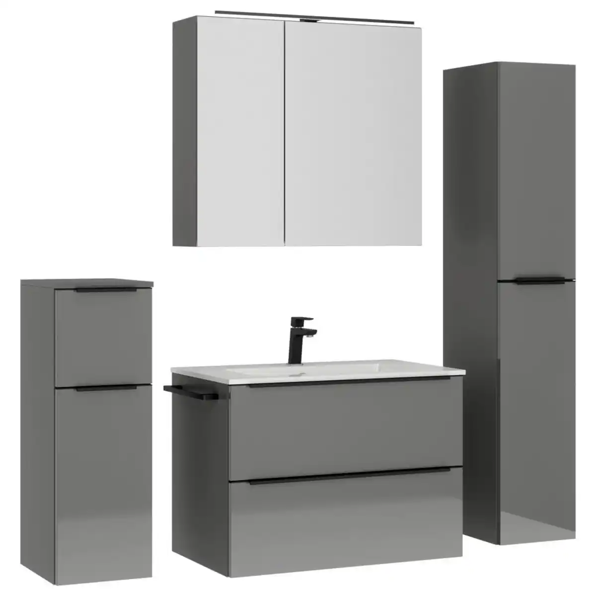 Bild 1 von Nobilia Badezimmer, Schwarz, Schiefer, Metall, 5-teilig, 5 Fächer, 3 Schublade(n),2 Schublade(n) Schubladen, G, 141 cm, Goldenes M, Made in Germany, Griffeauswahl, hängend, Zusatzausstattung erhäl