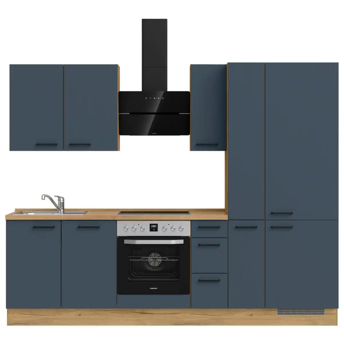 Bild 1 von Nobilia Küchenblock Easytouch, Eiche, Dunkelblau, Metall, 3 Schublade(n),1 Schublade(n) Schubladen, nur wie online abgebildet bestellbar, 270 cm, Blauer Engel, Pefc, Goldenes M, Made in Germany, DGM