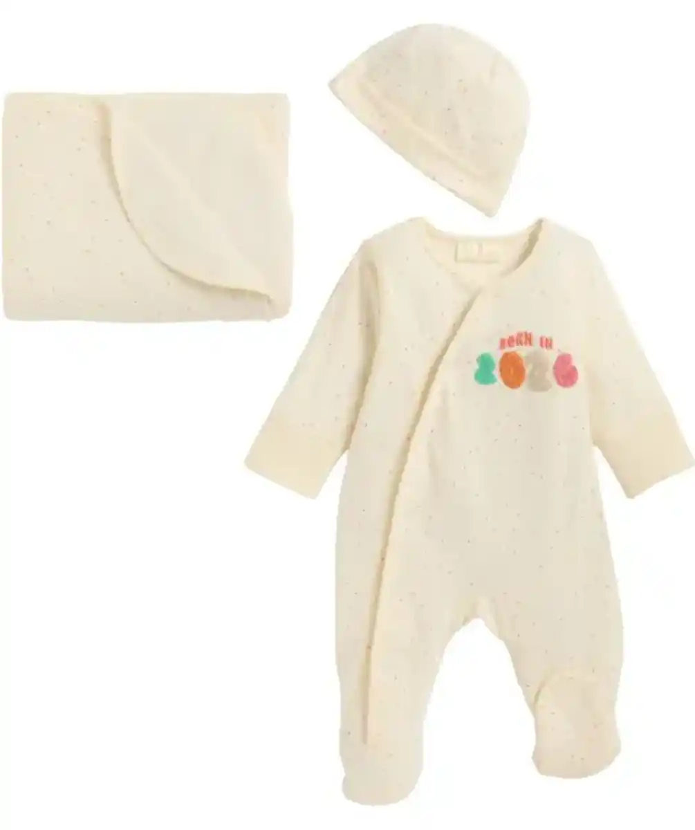 Bild 1 von Newborn Mütze + Strampler + Kuscheldecke, offwhite