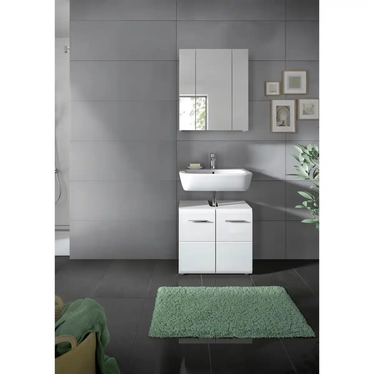 Bild 1 von Mid.you Badezimmer, Weiß Hochglanz, Kunststoff, 2-teilig, 7 Fächer, 60 cm, FSC Mix, stehend, Badezimmer, Badmöbelsets & Badmöbelserien, Badmöbel-Sets