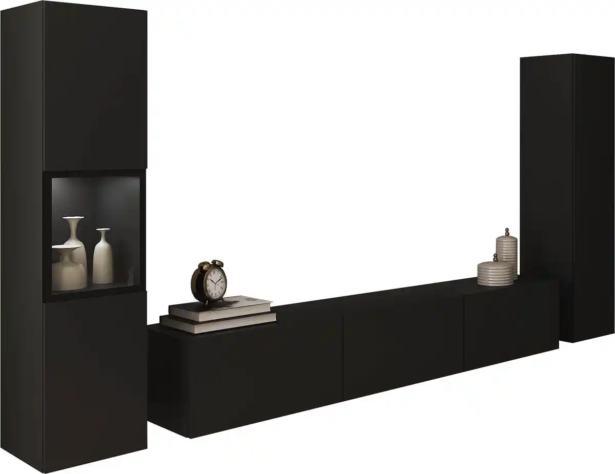 Bild 1 von Wohnwand Berlin Schwarz ca. 240x130x31cm, Schwarz