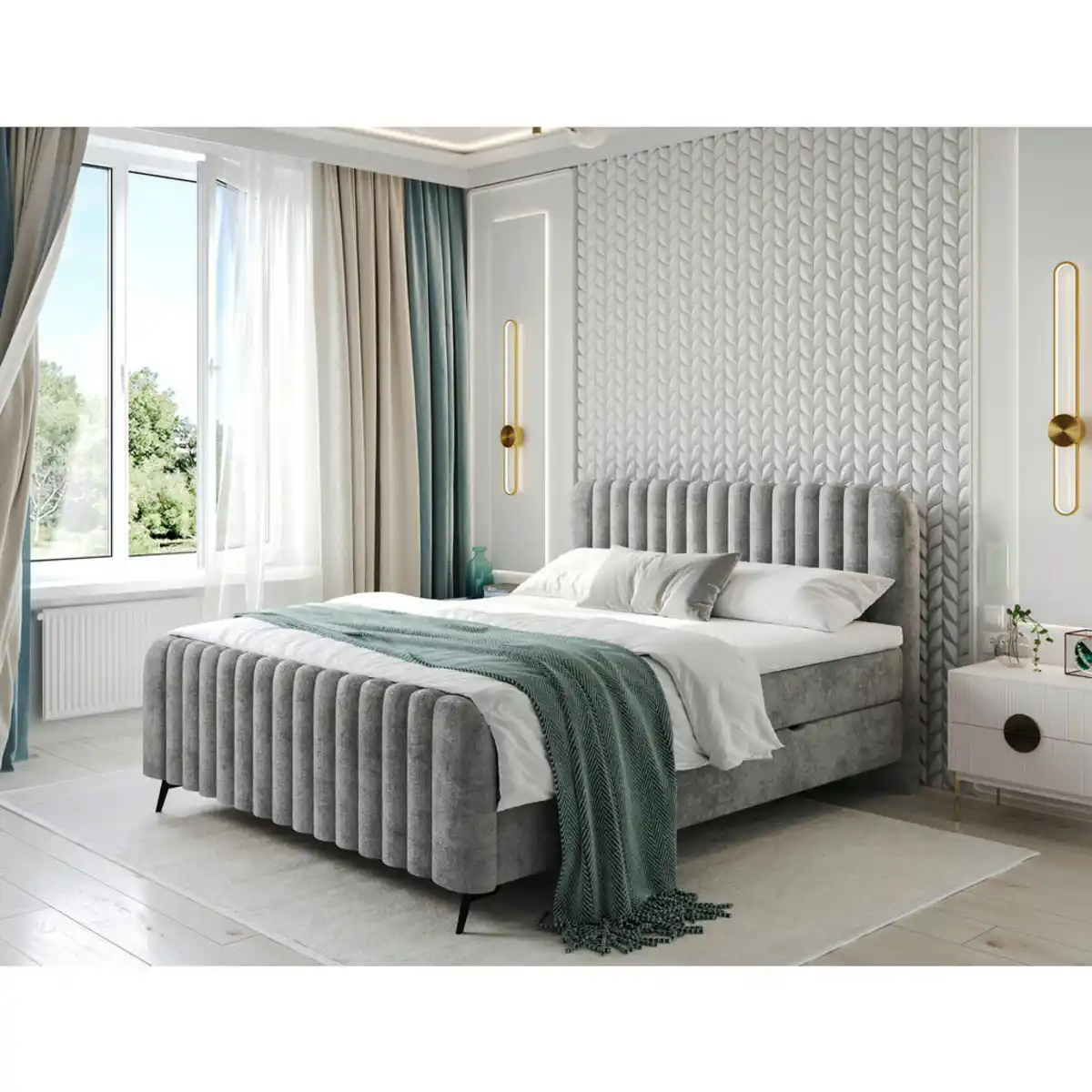 Bild 1 von Mid.you Boxbett, Grau, Holz, Holzwerkstoff, H3, Höhe ca. 23 cm, 140x200 cm, Bettkasten, gepolstertes Kopfteil, Stoffauswahl, Topper durchgehend, in verschiedenen Größen erhältlich, Schlafzimmer,