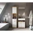 Bild 1 von Mid.you Badezimmer, Sonoma Eiche, Weiß Hochglanz, Kunststoff, 3-teilig, 4 Fächer, 1 Schublade(n) Schubladen, 97 cm, FSC Mix, stehend, Spiegel mit Ablage, Badezimmer, Badmöbelsets & Badmöbelserien