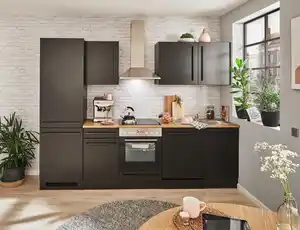 Küchenblock Jazz mit Geräten ca.280cm Schwarz, Schwarz