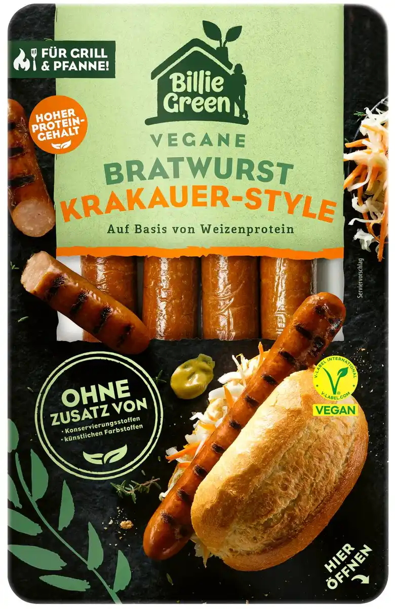 Bild 1 von BILLIE GREEN Vegane Bratwurst, 180-g-Packg.