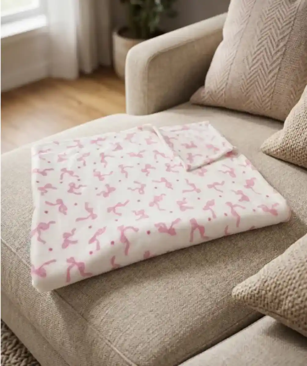 Bild 1 von Flanelldecke mit Schleifenmuster, rosa bedruckt