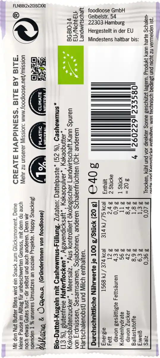 Bild 2 von foodloose Bio Cashew Butter Bites Salted Caramel, 40 g
