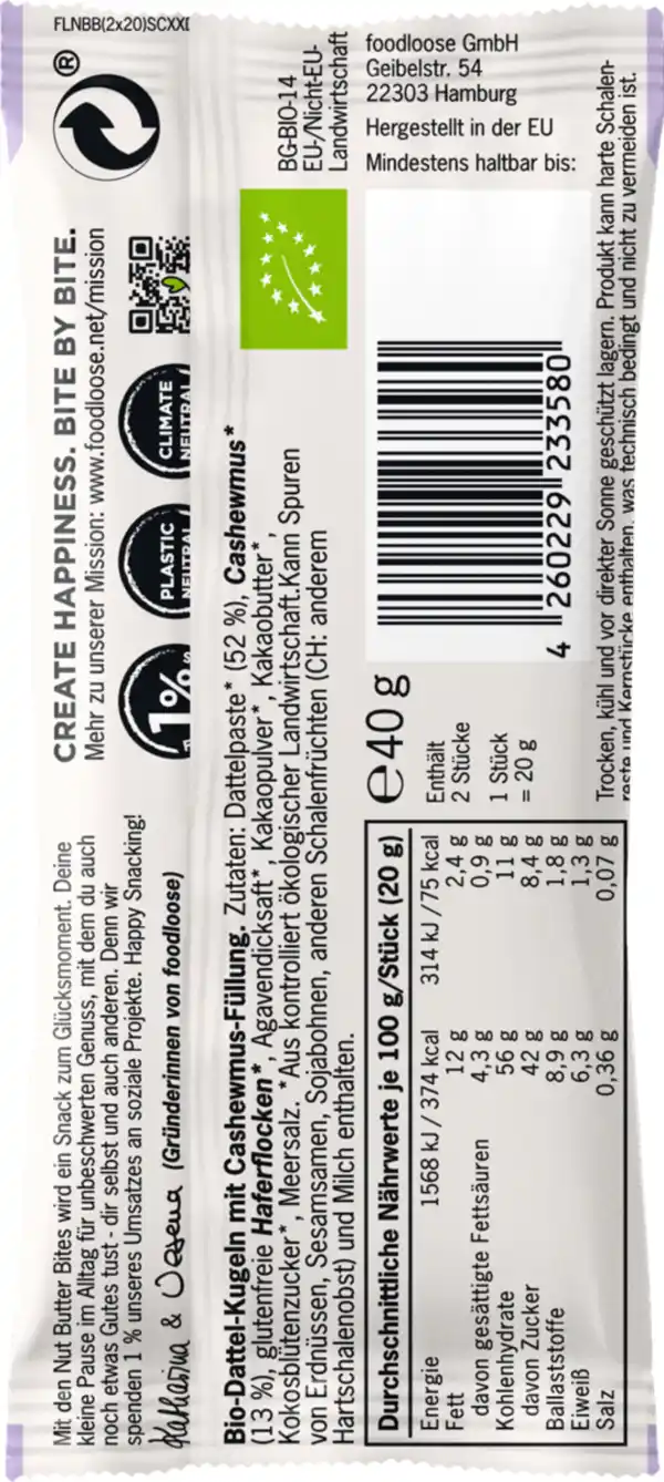 Bild 2 von foodloose Bio Cashew Butter Bites Salted Caramel, 40 g