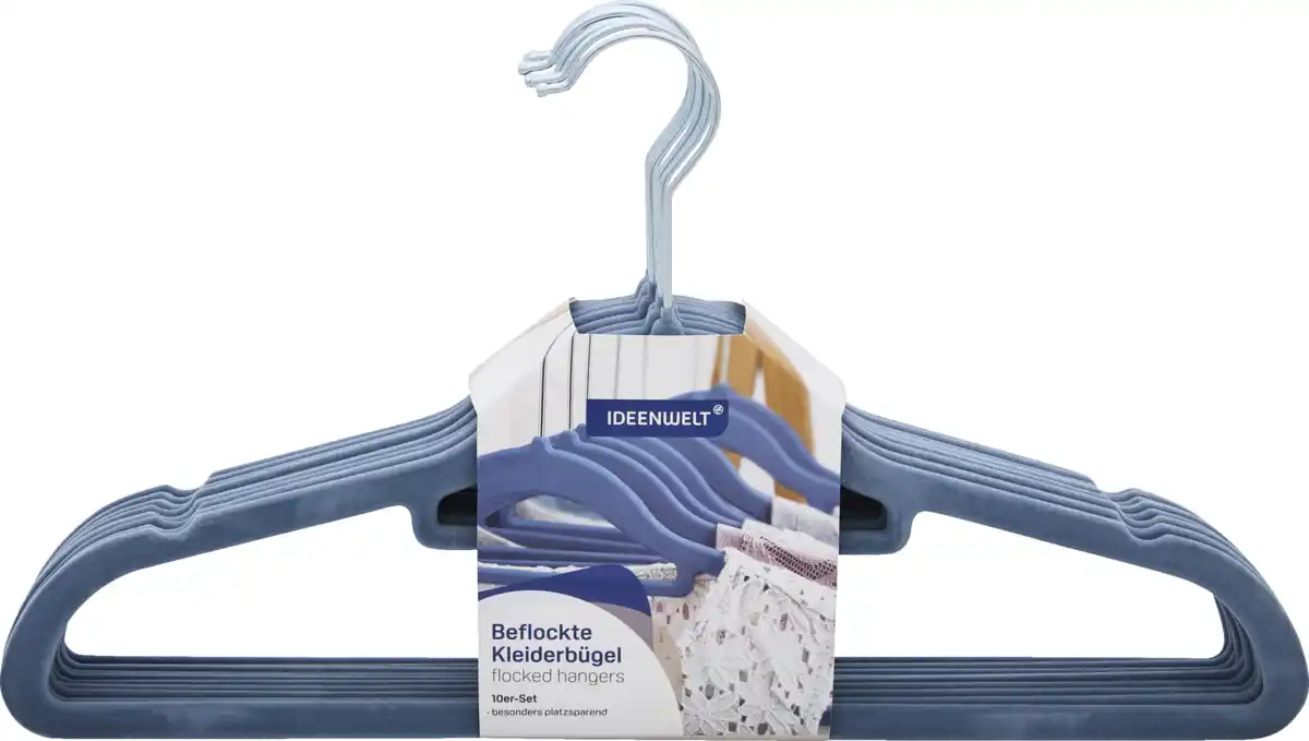 Bild 1 von IDEENWELT 10er Set Kleiderbügel beflockt hellblau