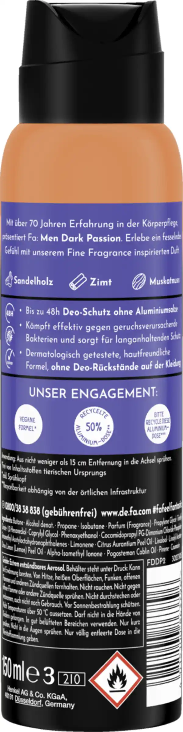 Bild 2 von Fa Men Deospray Dark Passion, 150 ml