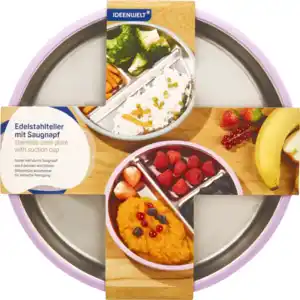 IDEENWELT Edelstahlteller mit Saugnapf lila