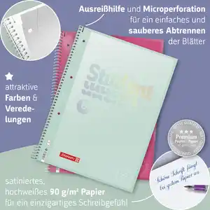 BRUNNEN Collegeblock Premium Student Pastell A4 Lineatur 28 80 Blatt sortiert